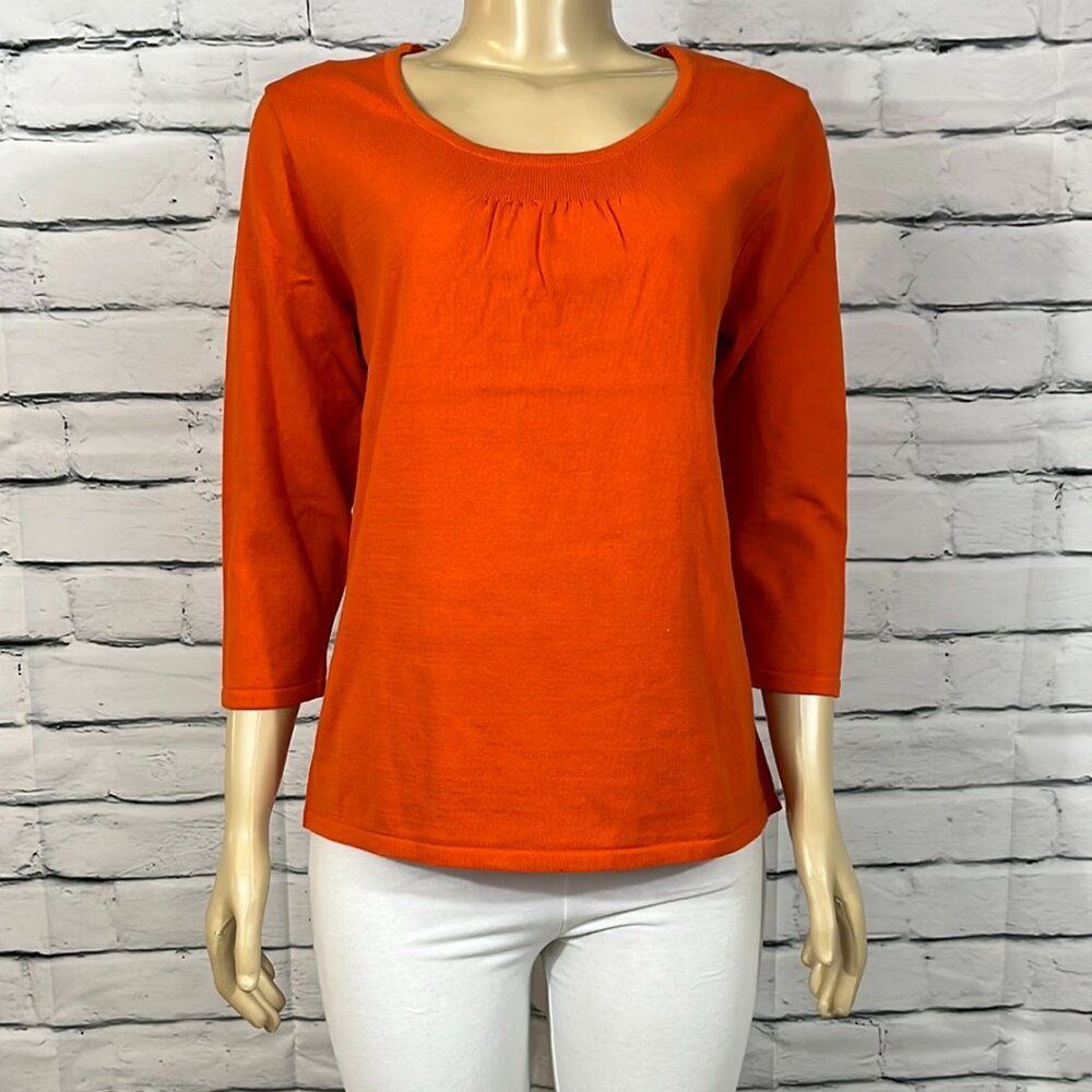 NWT Parkhurst Top Orange Spice Womens Round Neck Lightweight Relaxed 3/4…